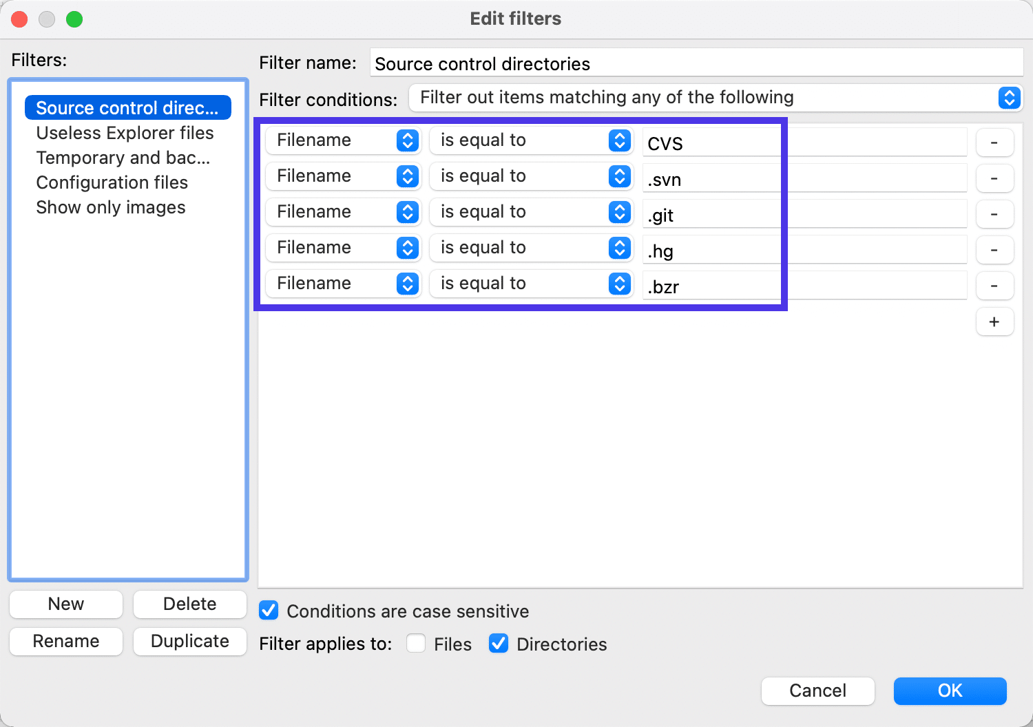 You can narrow down filters by only showing specific file extensions.