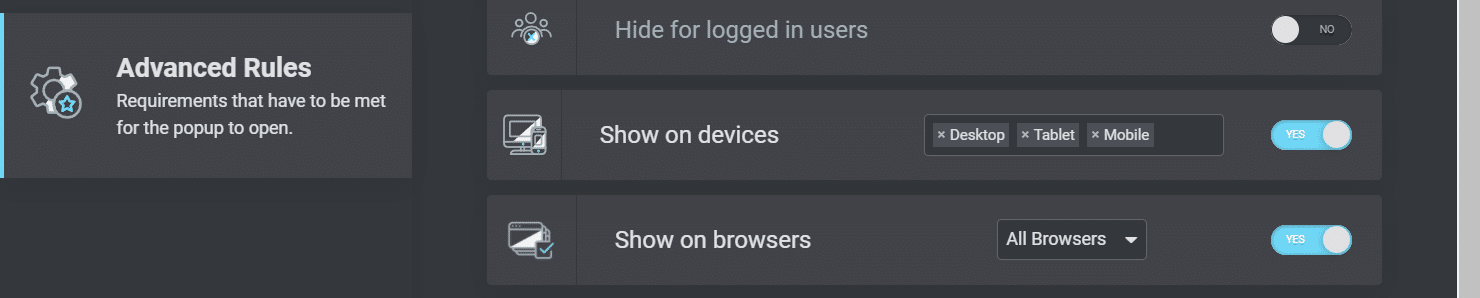 Show on devices option