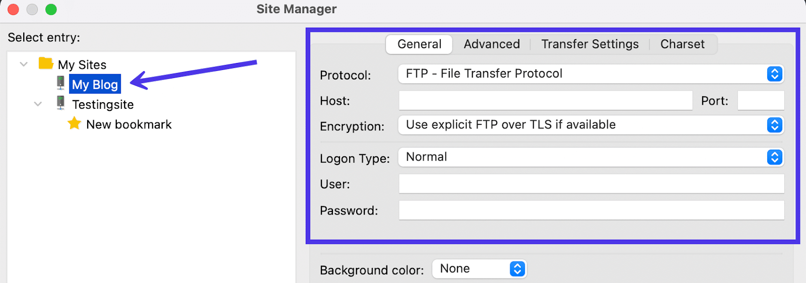 All new sites require their own host credentials to make a connection.