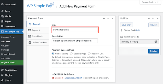 Creating a title for your payment button