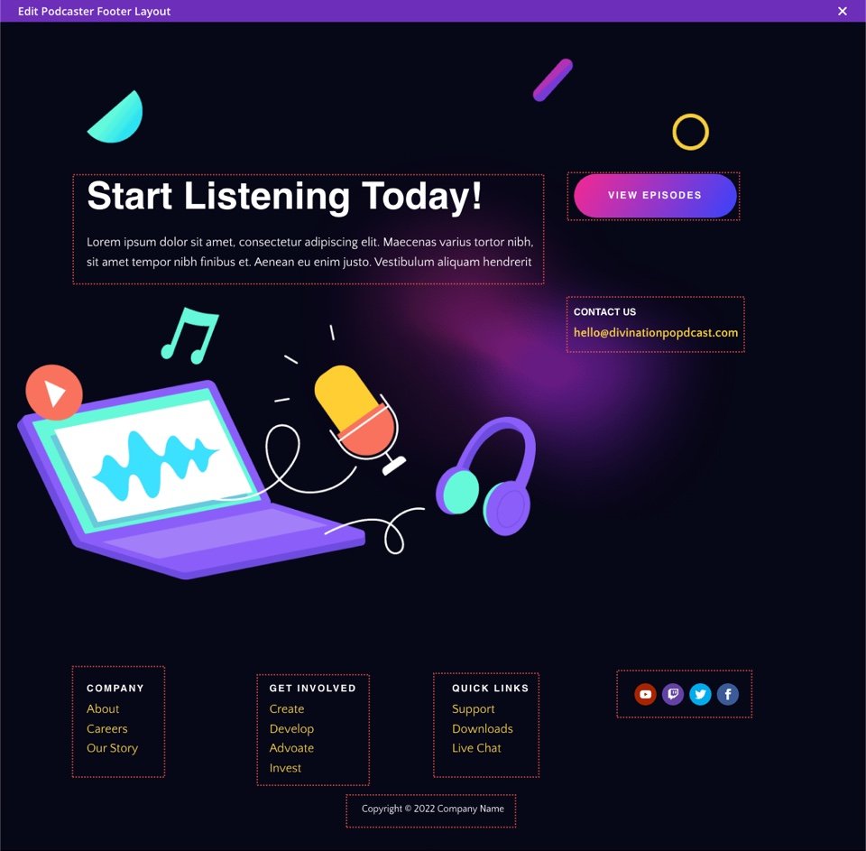 Header & Footer for Divi's Podcaster Layout Pack