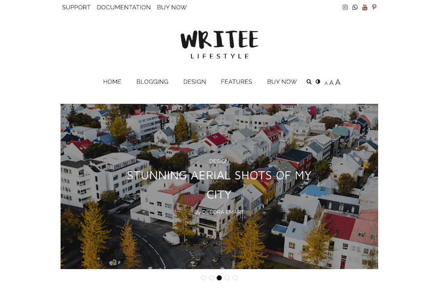 A screenshot of the Lifestyle demo for the Writee WordPress theme.