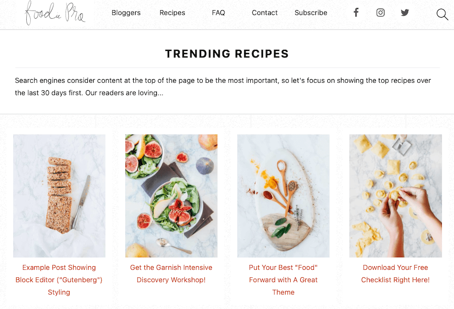 A screenshot of the Foodie Pro WordPress theme.