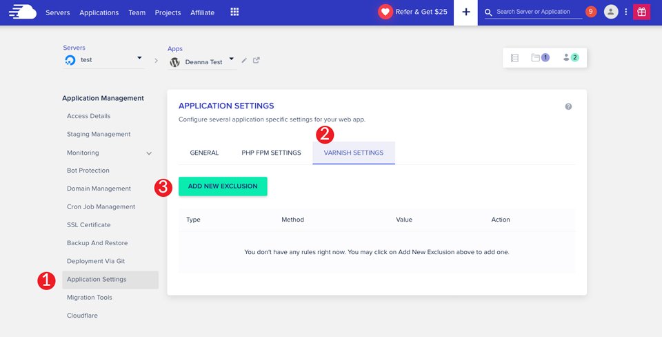 Add Varnish Exclusion Cloudways