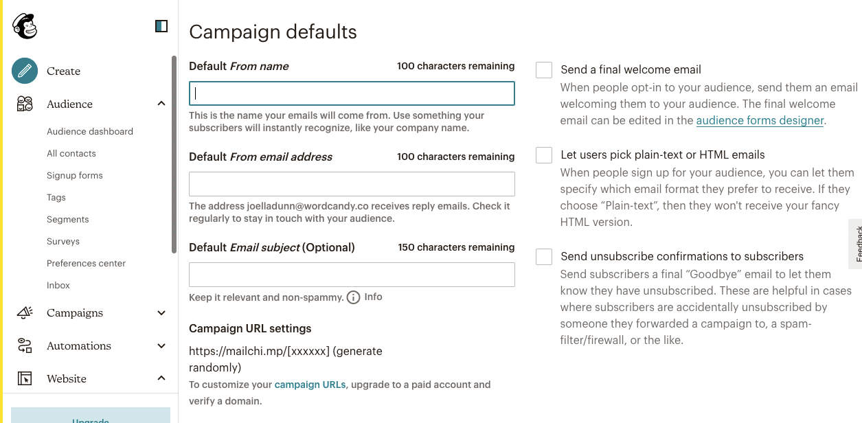 Add more campaign default options