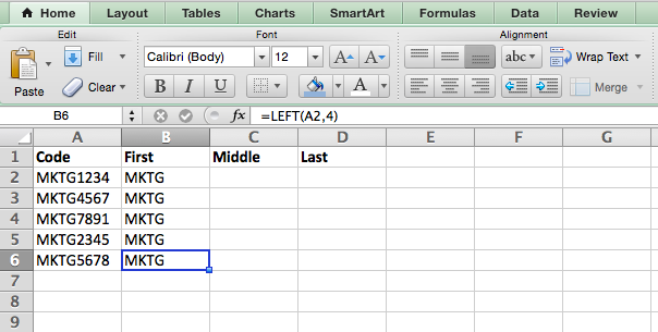 LEFT formula in Excel