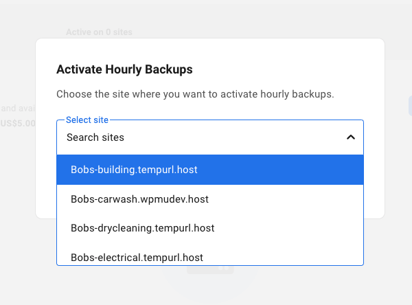 An example of how you activate our hourly hosting backups