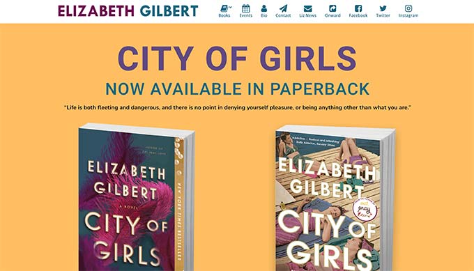 Elizabeth Gilbert - Author website example