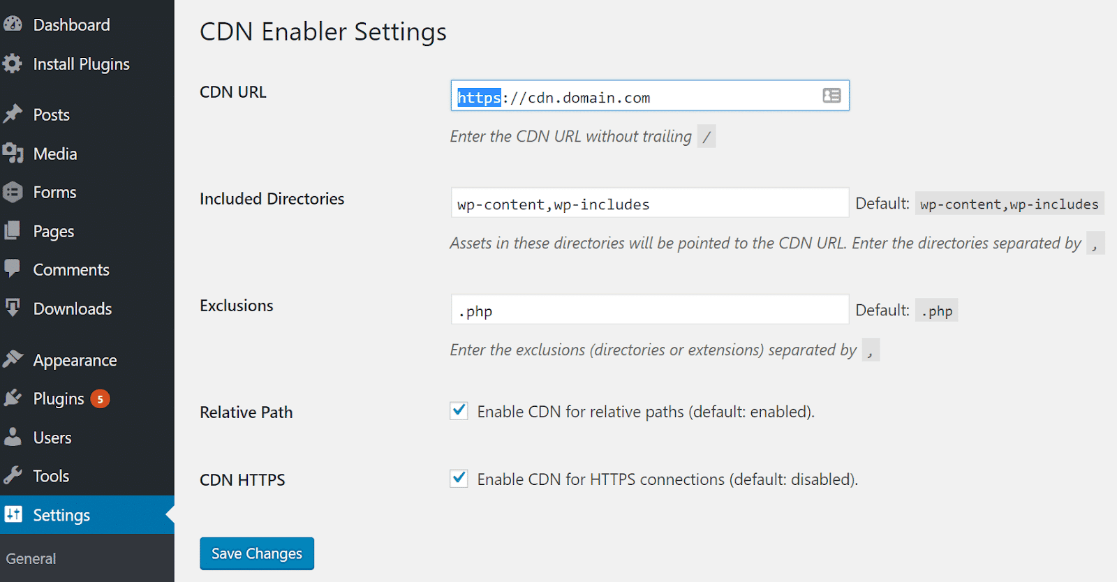CDN Enabler settings