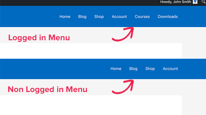 Different menu for logged in users