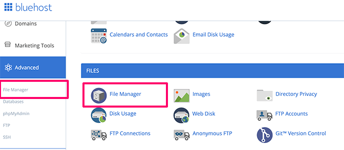 File manager app in hosting control panel