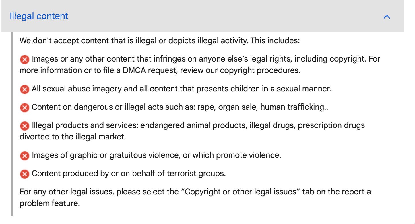 Google’s definition of illegal content