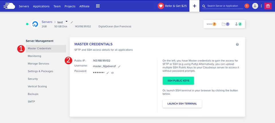 Divi hosting master credentials Cloudways