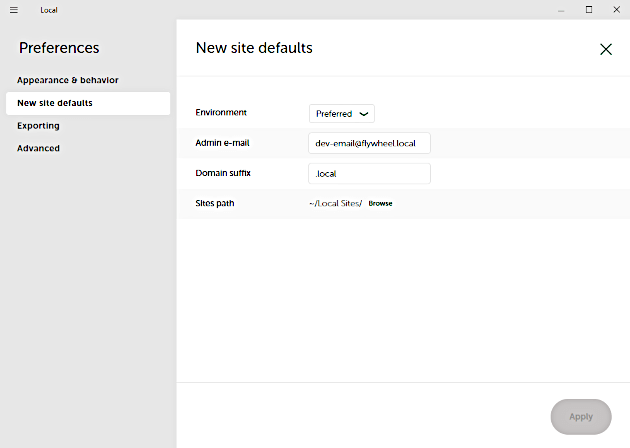 Setting new site defaults.