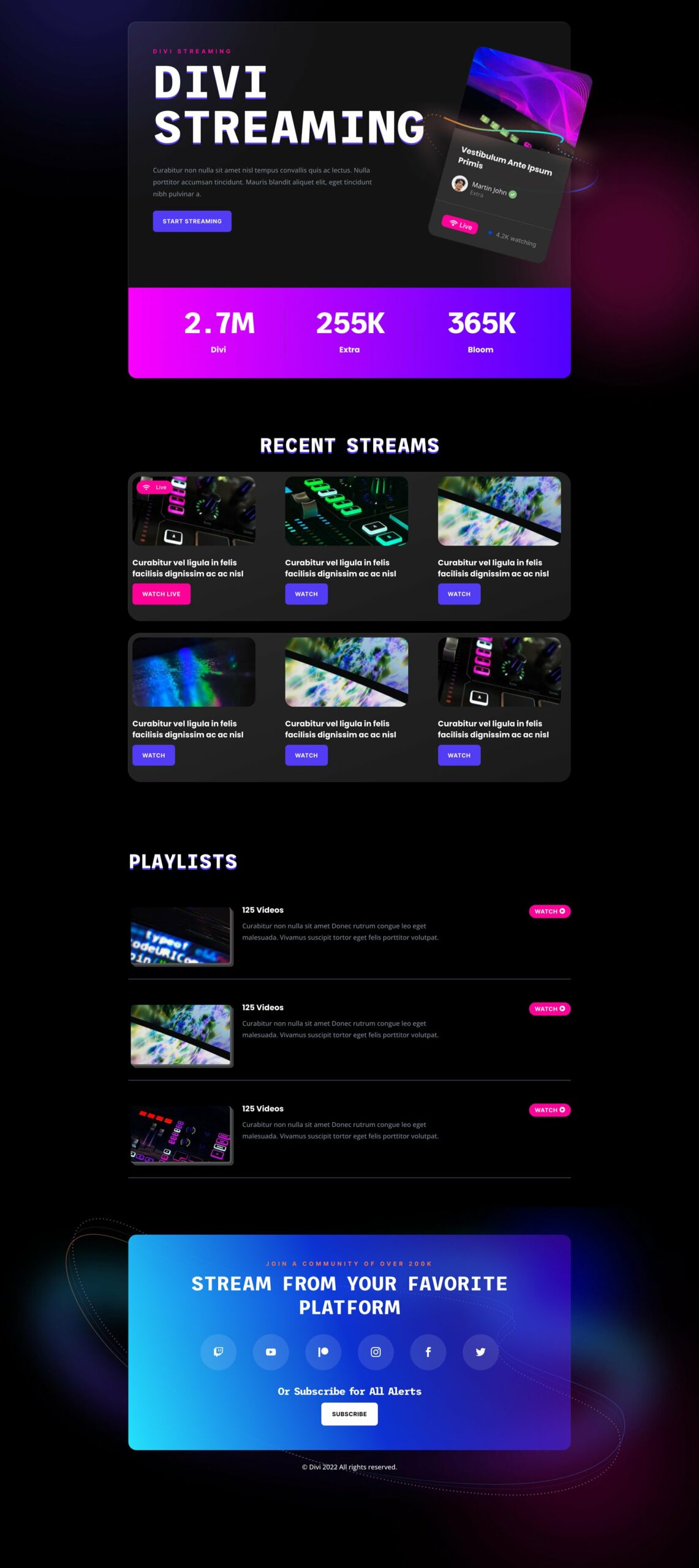 Streamer Layout Pack for Divi