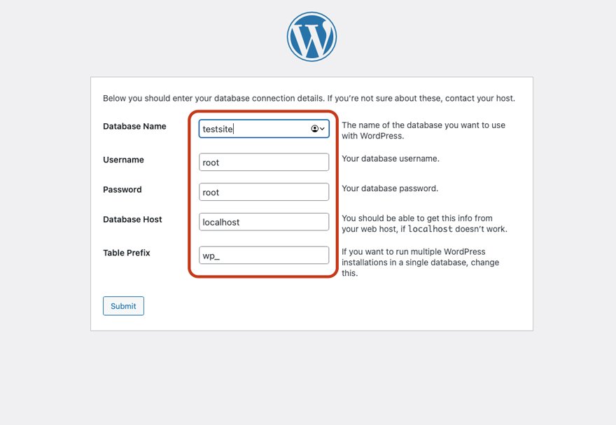 Wordpress MAMP Database Screen