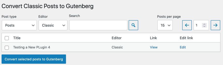 a list view of posts or pages that have been published in the wordpress classic editor or gutenberg.