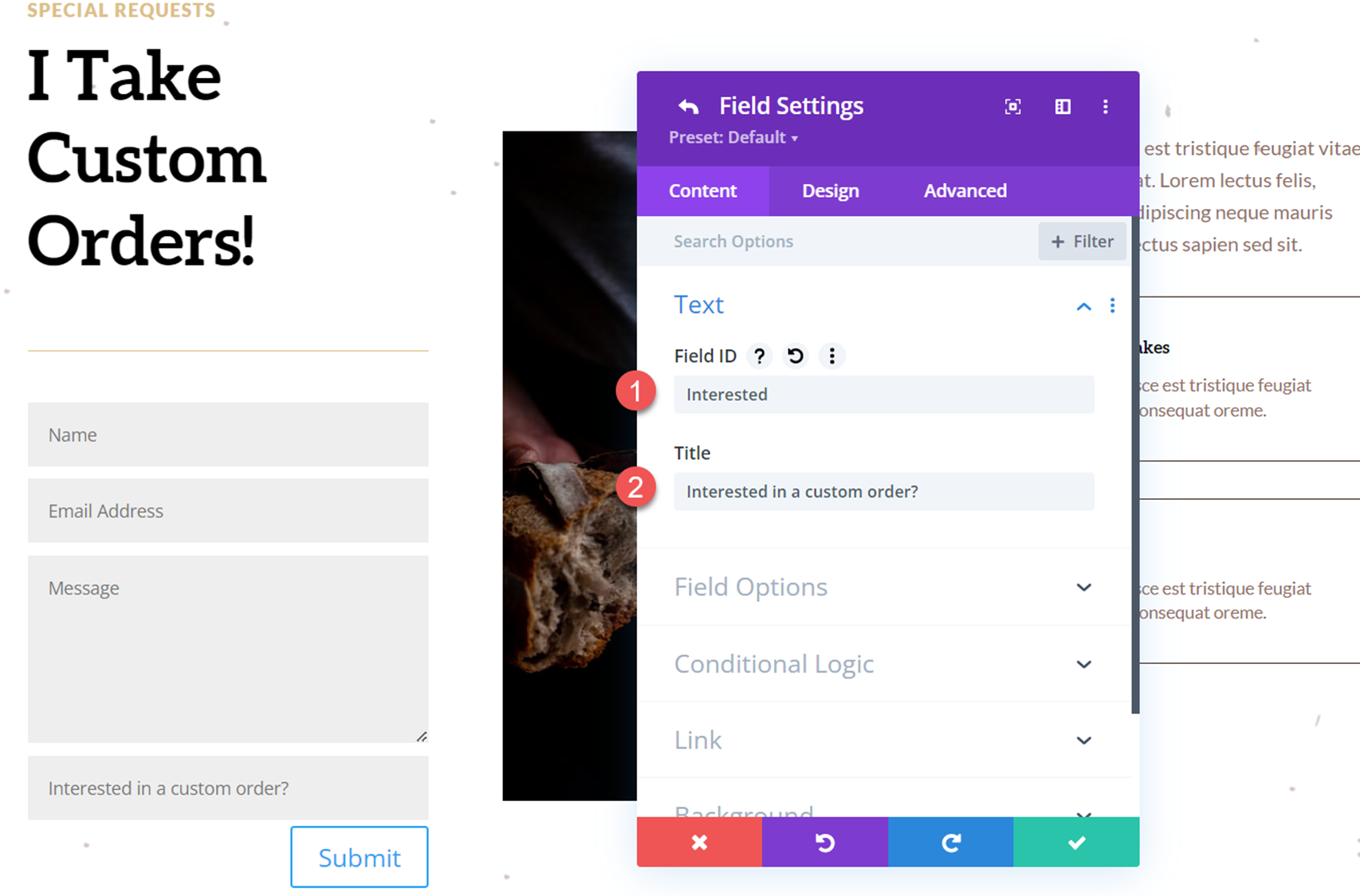 Divi Reveal Options Dropdown Contact Form Field Title