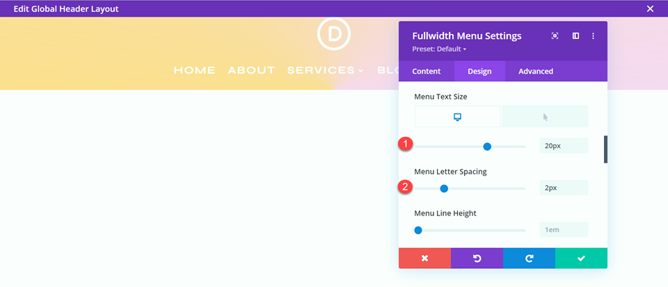 Divi Style Cart Search Icons Fullwidth Menu Layout 2 Text Size Spacing