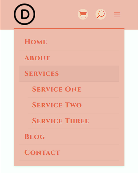 Divi Style Cart Search Icons Fullwidth Menu Layout 3 Mobile