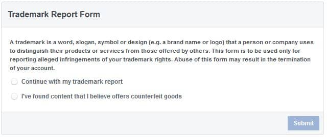 Use the trademark report form if someone is infringing on your trademarks