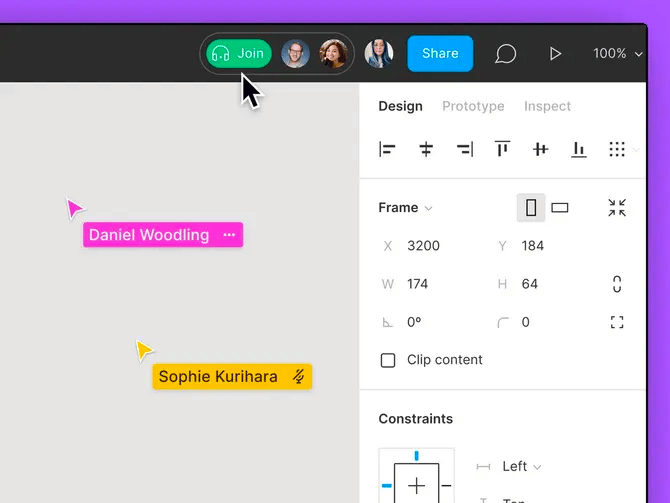 A screenshot of Figma’s collaboration feature in progress