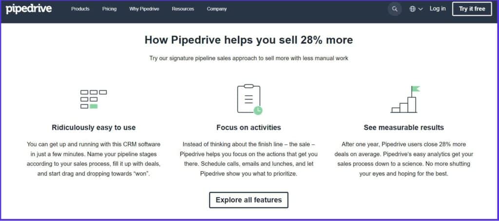 Pipedrive features screenshot