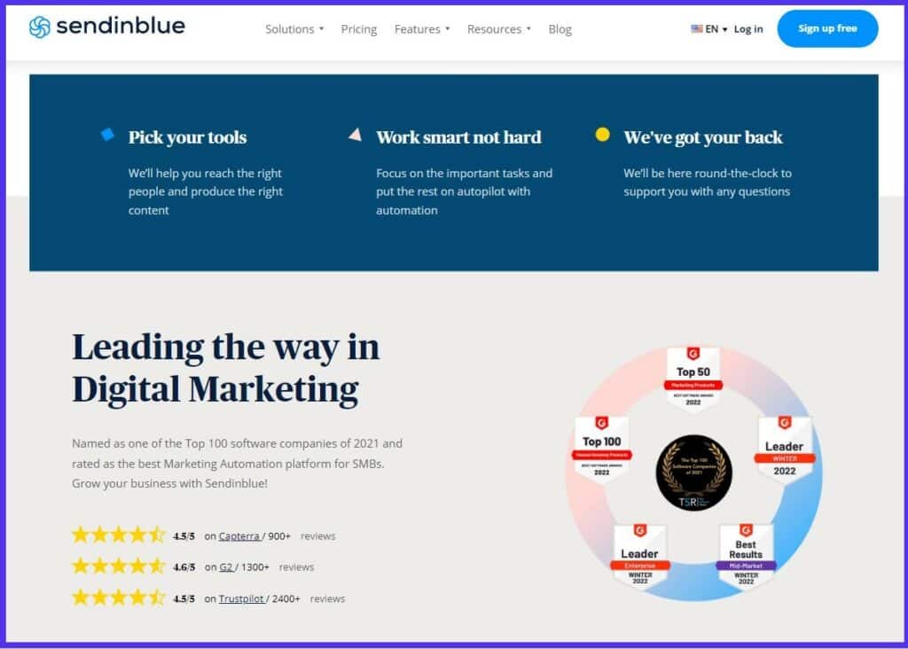 Sendinblue homepage screenshot
