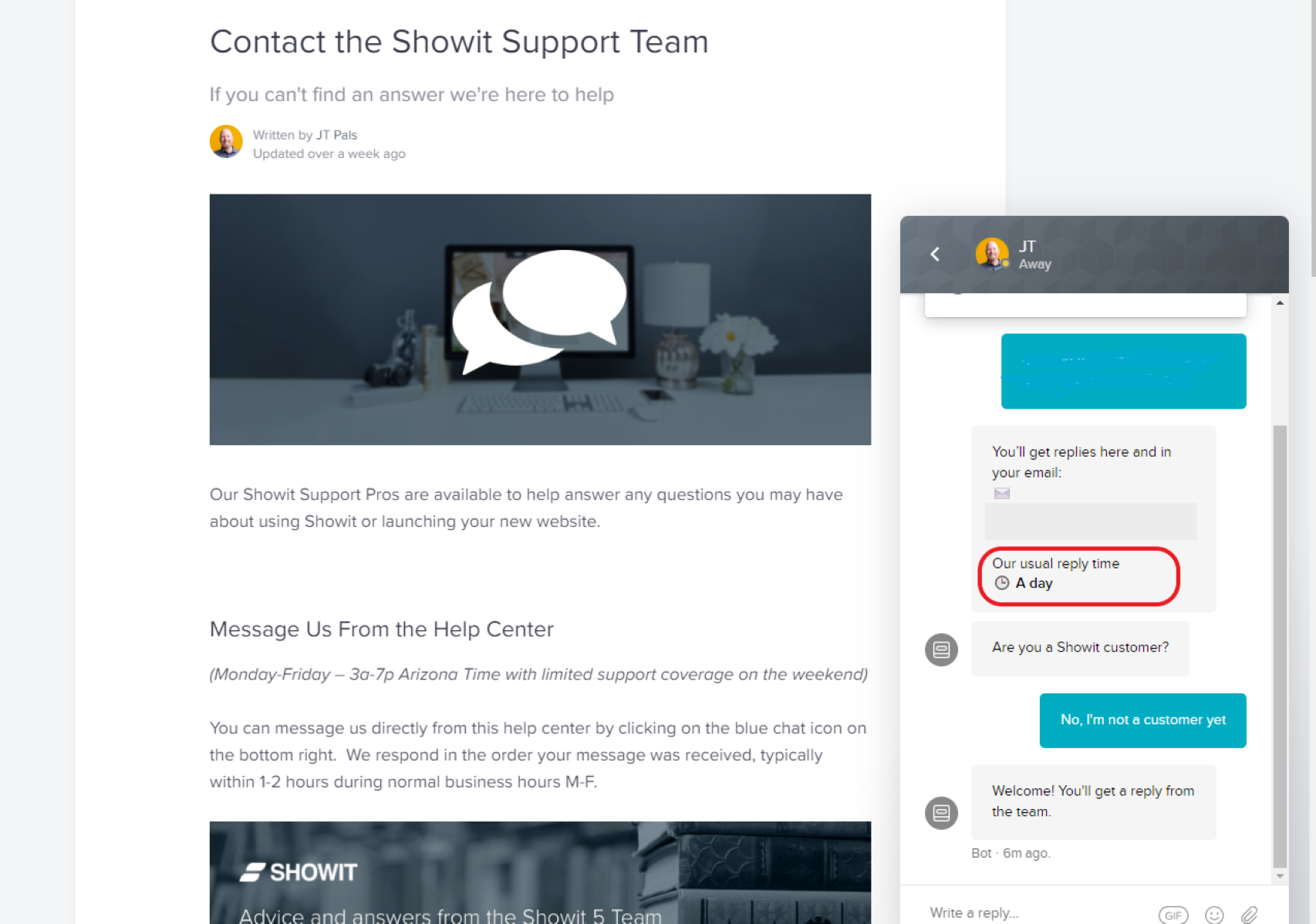 Showit Live Chat Support