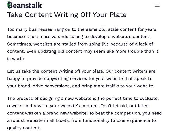 beanstalk writing services example.
