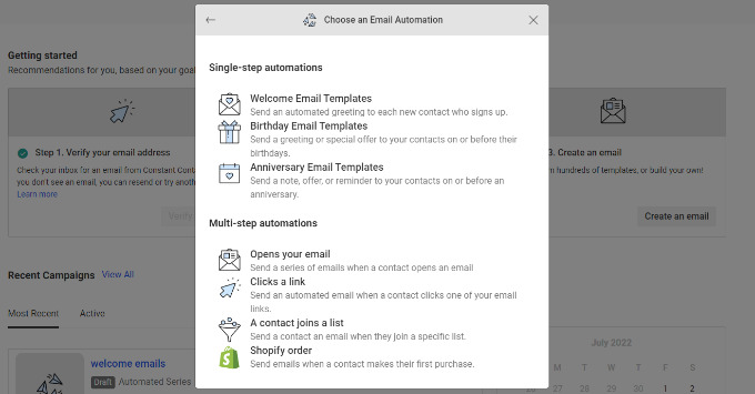 Choose an email automation