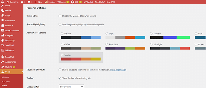 Choose a color scheme for WordPress admin area
