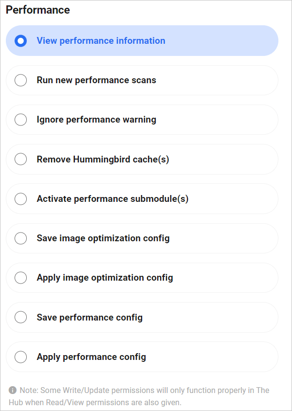 Performance settings