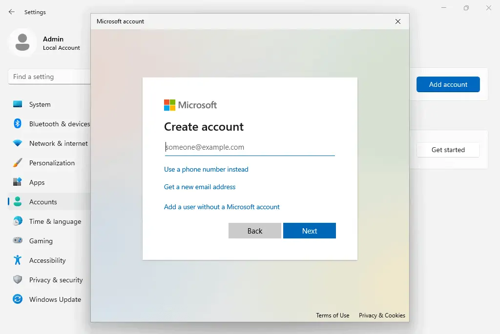Create a local account in Windows 11