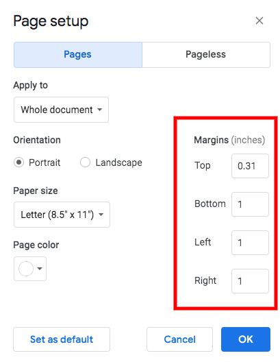 how to change all margins in google docs: step 2
