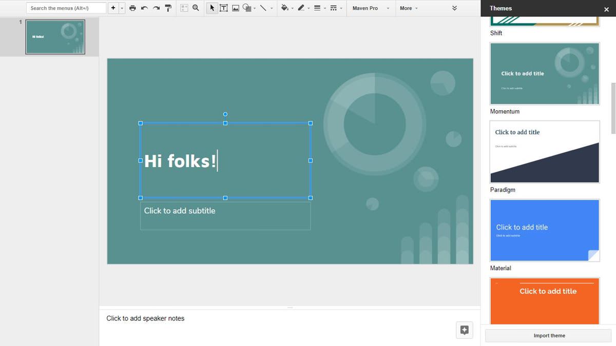 Editing dashboard of Google Slides
