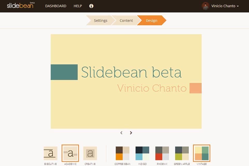 Editing dashboard of Slidebean