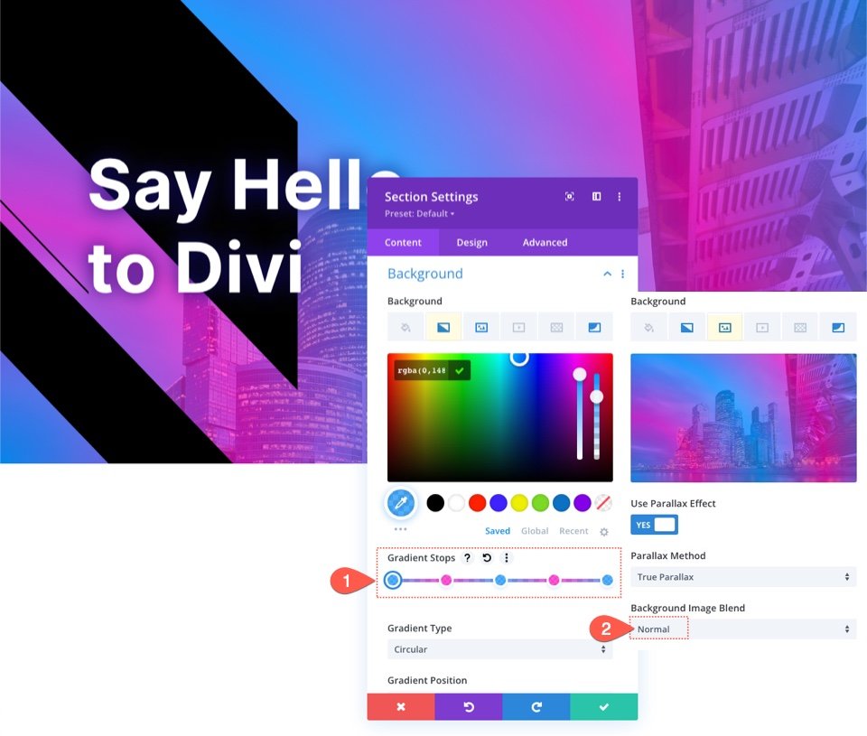 Parallax Image Background with a Blended Gradient Overlay in Divi