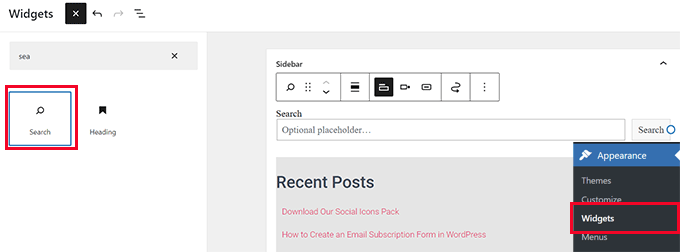 Adding a search block to your WordPress sidebar