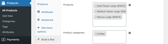 Select the Products or Product Category That Can Be Added to the Box