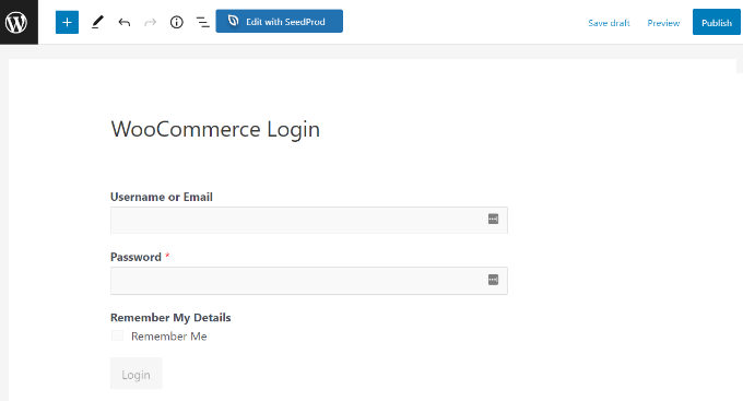 WooCommerce login page preview using WPForms