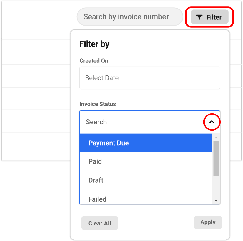 filter on invoices