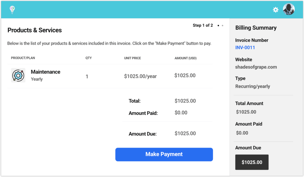 client invoice payment in portal 1