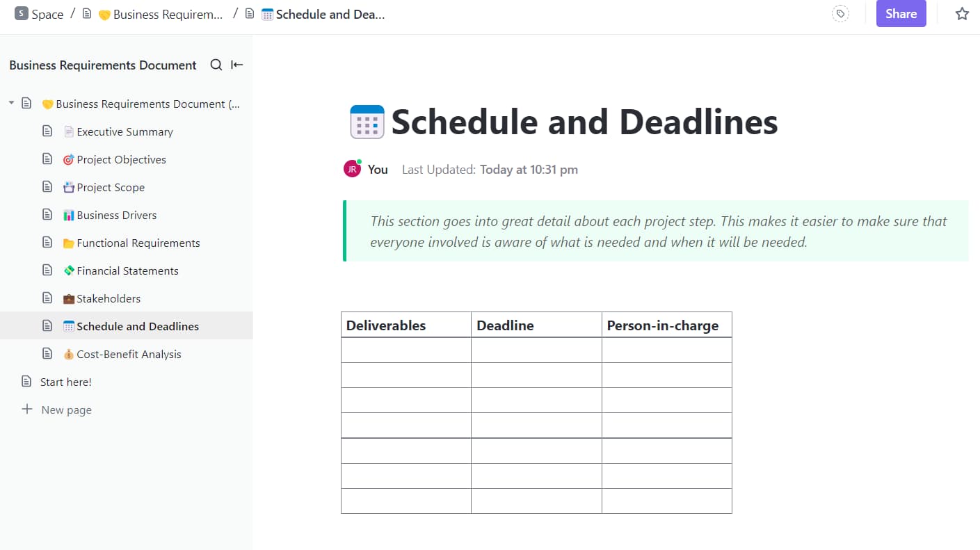 clickup business requirement document template