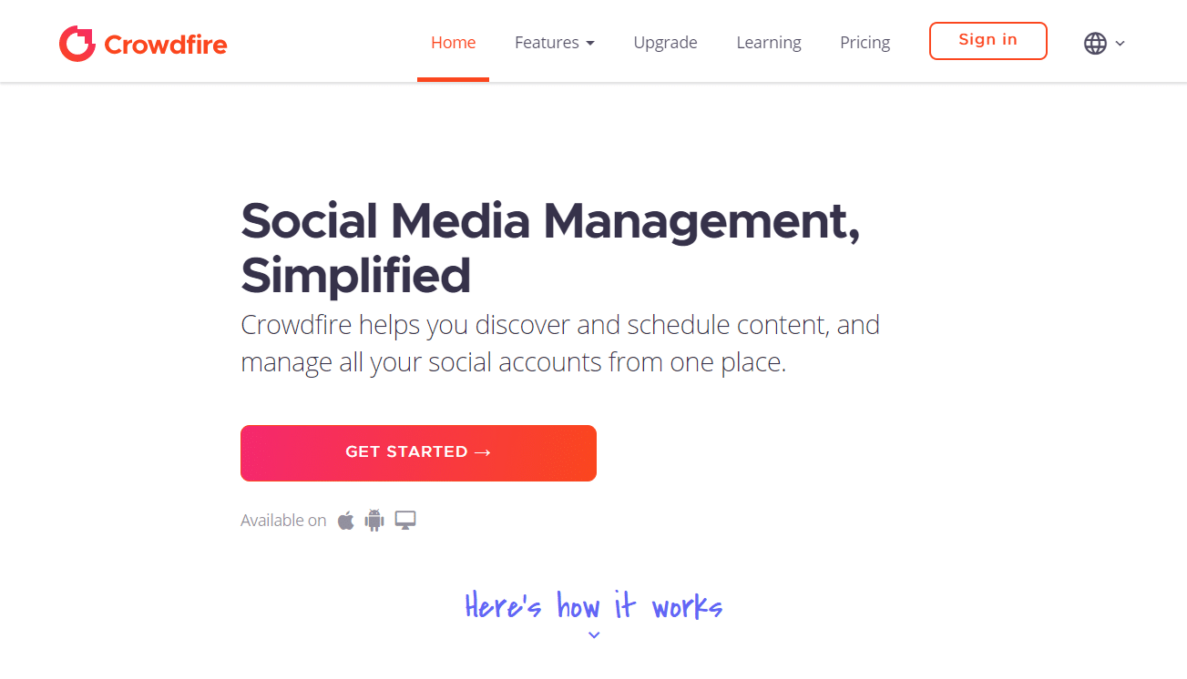 Crowdfire homepage