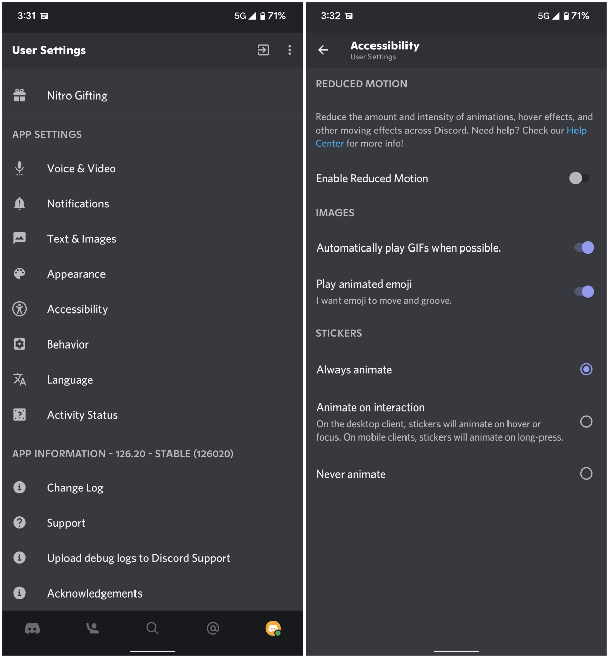 Accessibility settings in Discord