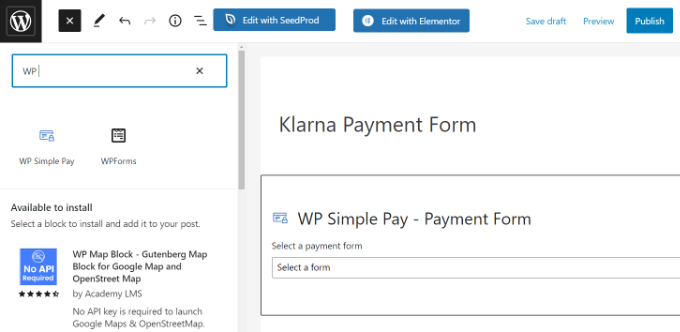 Add a WP simple pay block