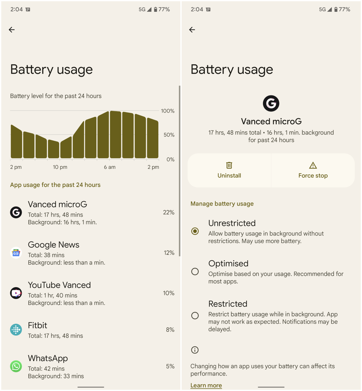 Manage app battery usage in Android