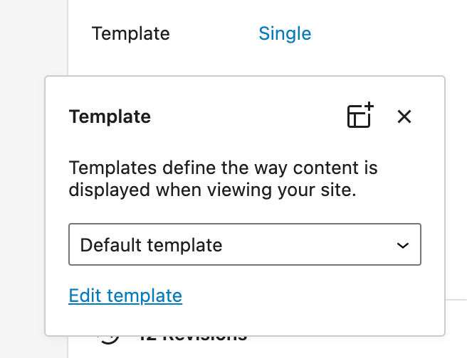 An image showing the Default template popover