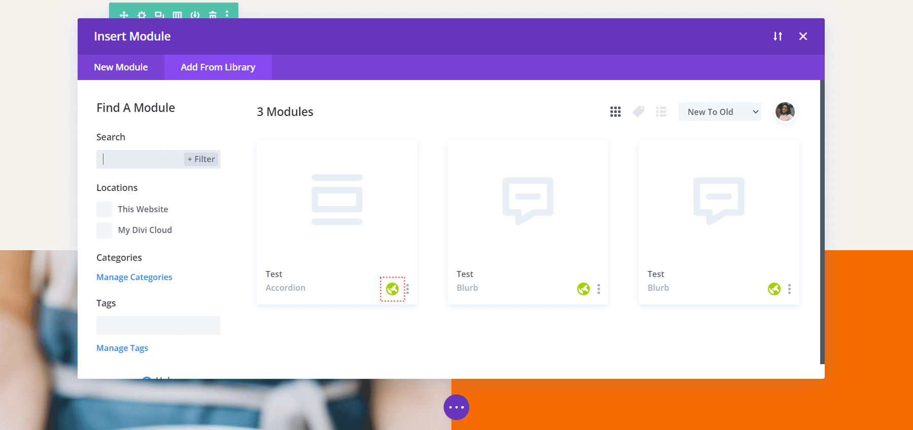 The Divi Module Library - with Global Modules - inside the Divi Layout Library